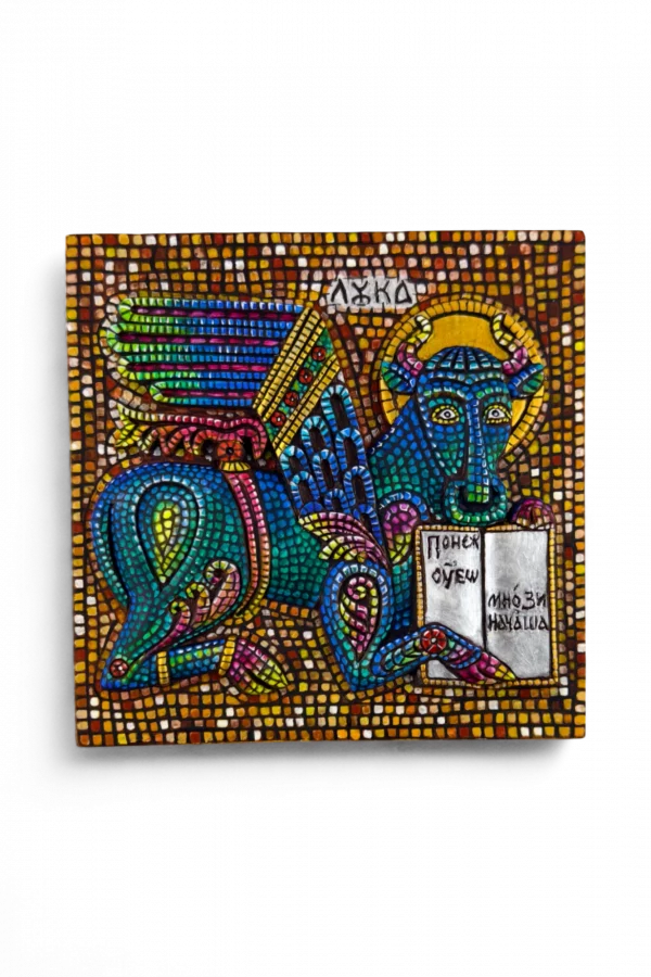 Плакетка "Бык" - символ евангелиста Луки - Эксклюзивная роспись