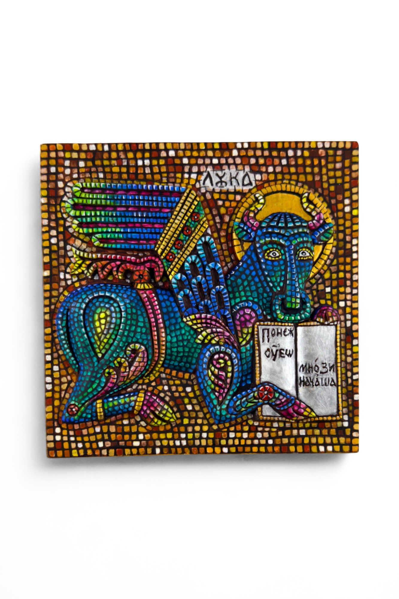 Плакетка "Бык" - символ евангелиста Луки - Эксклюзивная роспись