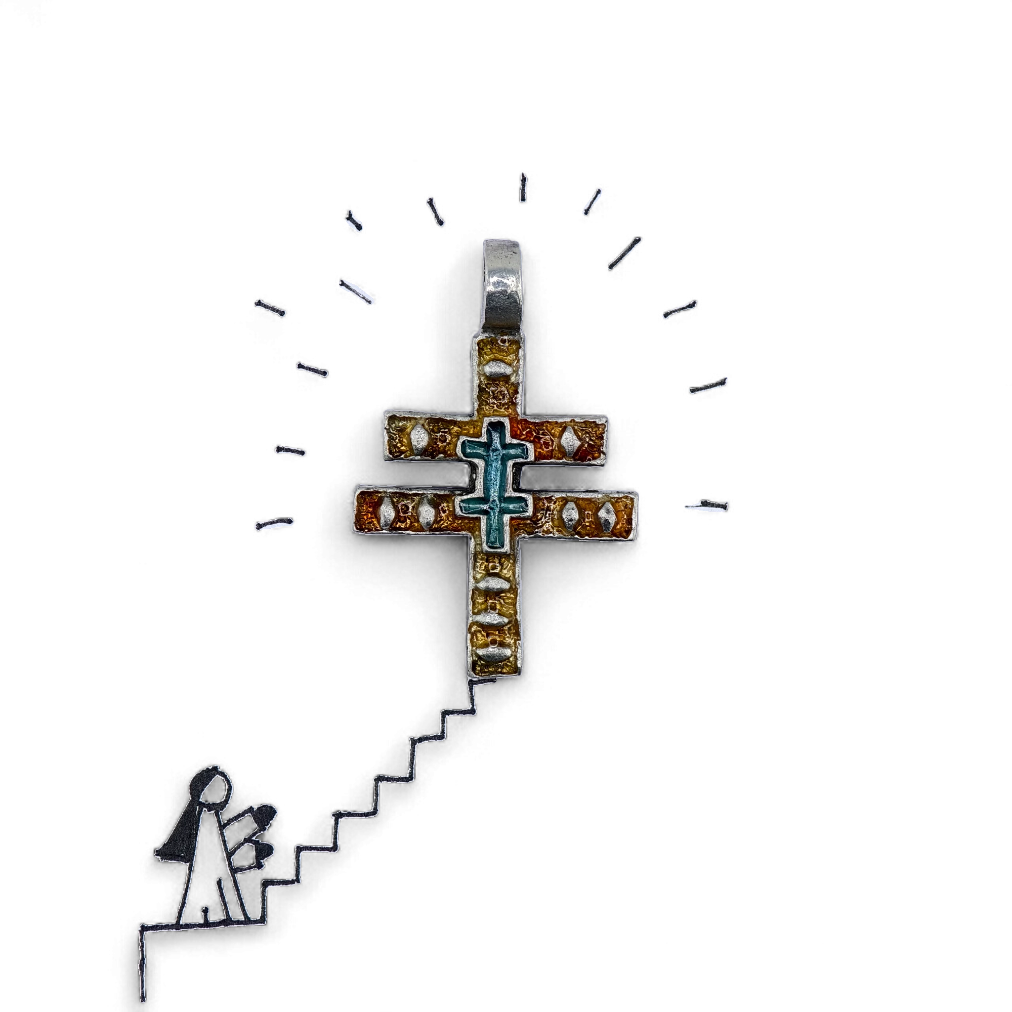 Нательный крестик "Восхождение" - Эмаль