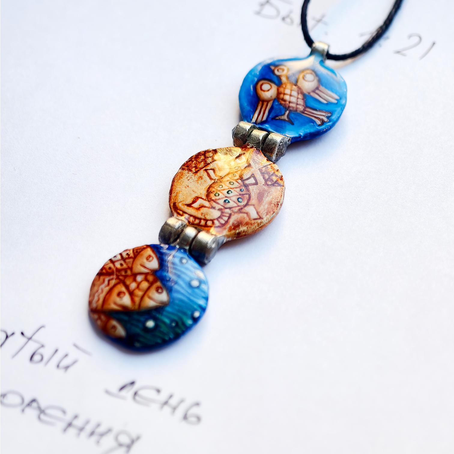 Медальон «Пятый день творения» - Авторская роспись Медальон «Пятый день творения» - Авторская роспись