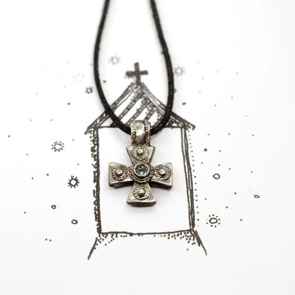 Нательный крестик "Дом Божий" - Полудрагоценные камни