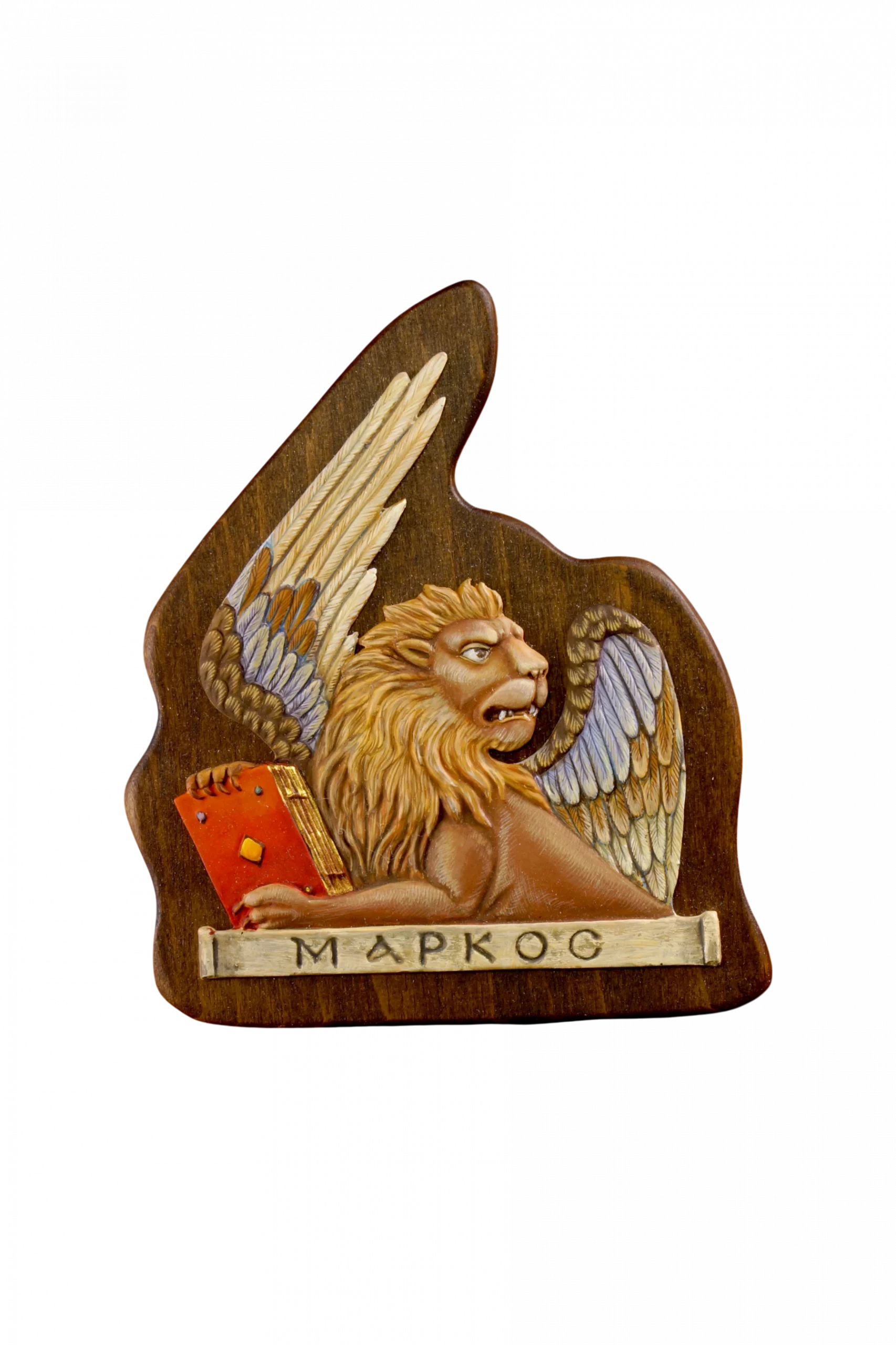 Плакетка "Лев" - символ евангелиста Марка - В киоте, Авторская роспись