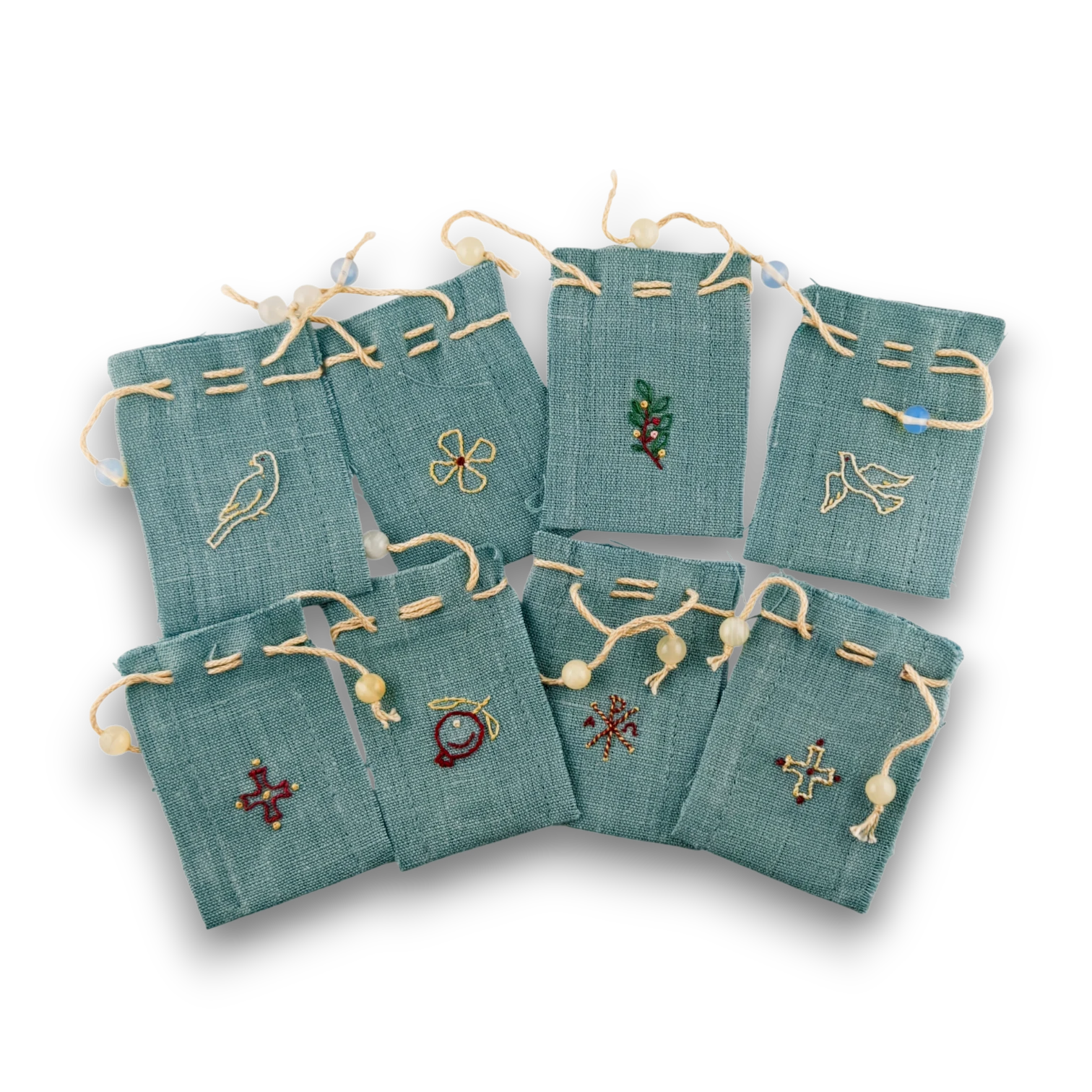 Мешочек-футляр для медальонов, крестиков - Голубой с вышивкой