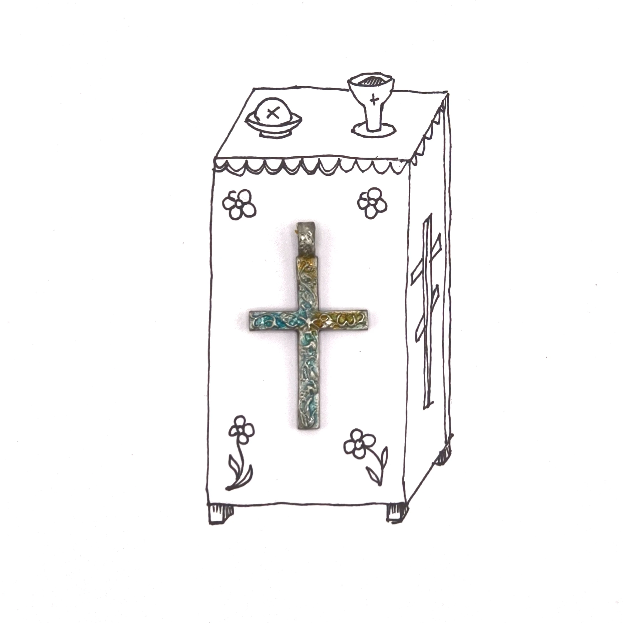 Нательный крестик "Царский Престол" - Эмаль