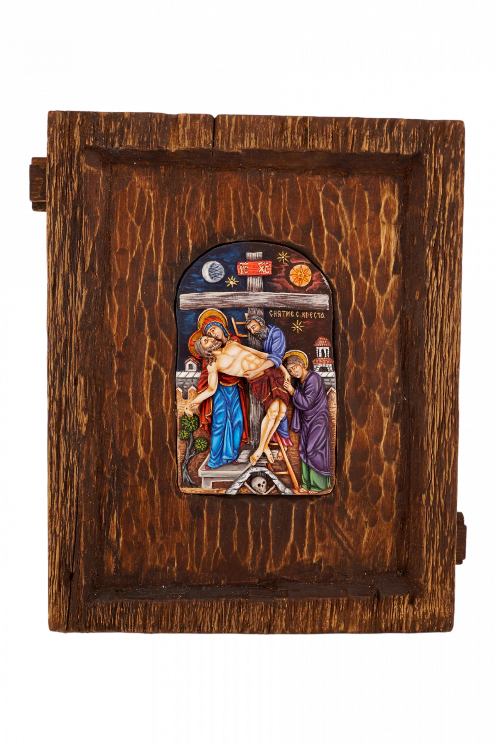 Плакетка «Снятие с креста» в киоте - Авторская роспись в уникальном киоте