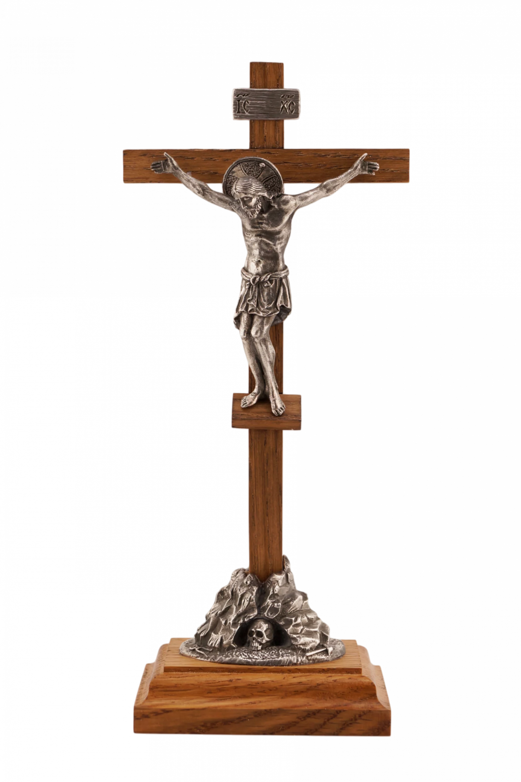 Распятие Иисуса Христа на подставке (деревянный крест) - Серебрение
