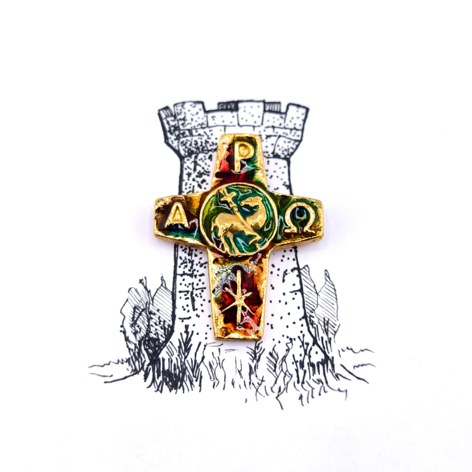 Нательный крестик "Крепость сердца" - Золочение и Эмаль Нательный крестик "Крепость сердца" - Золочение и Эмаль