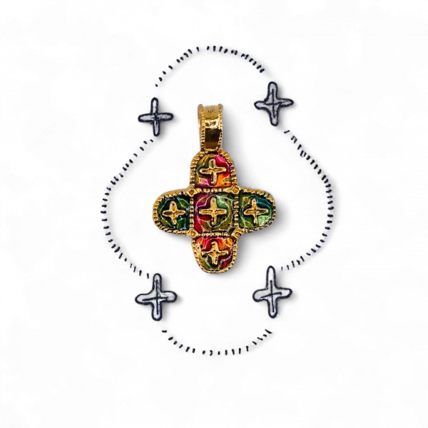 Нательный крестик "Спаси меня, Боже" - Золочение и Эмаль