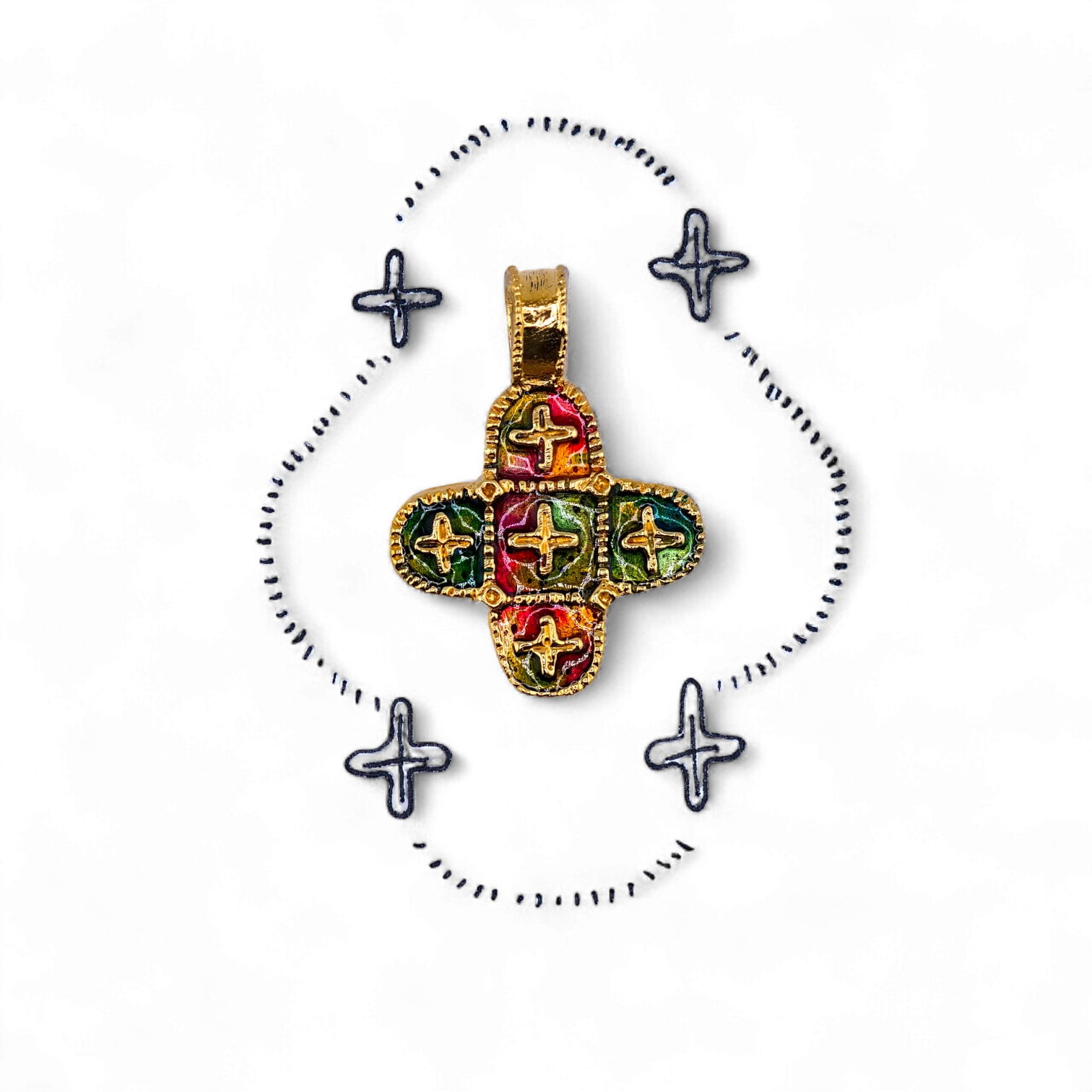 Нательный крестик "Спаси меня, Боже" - Золочение и Эмаль