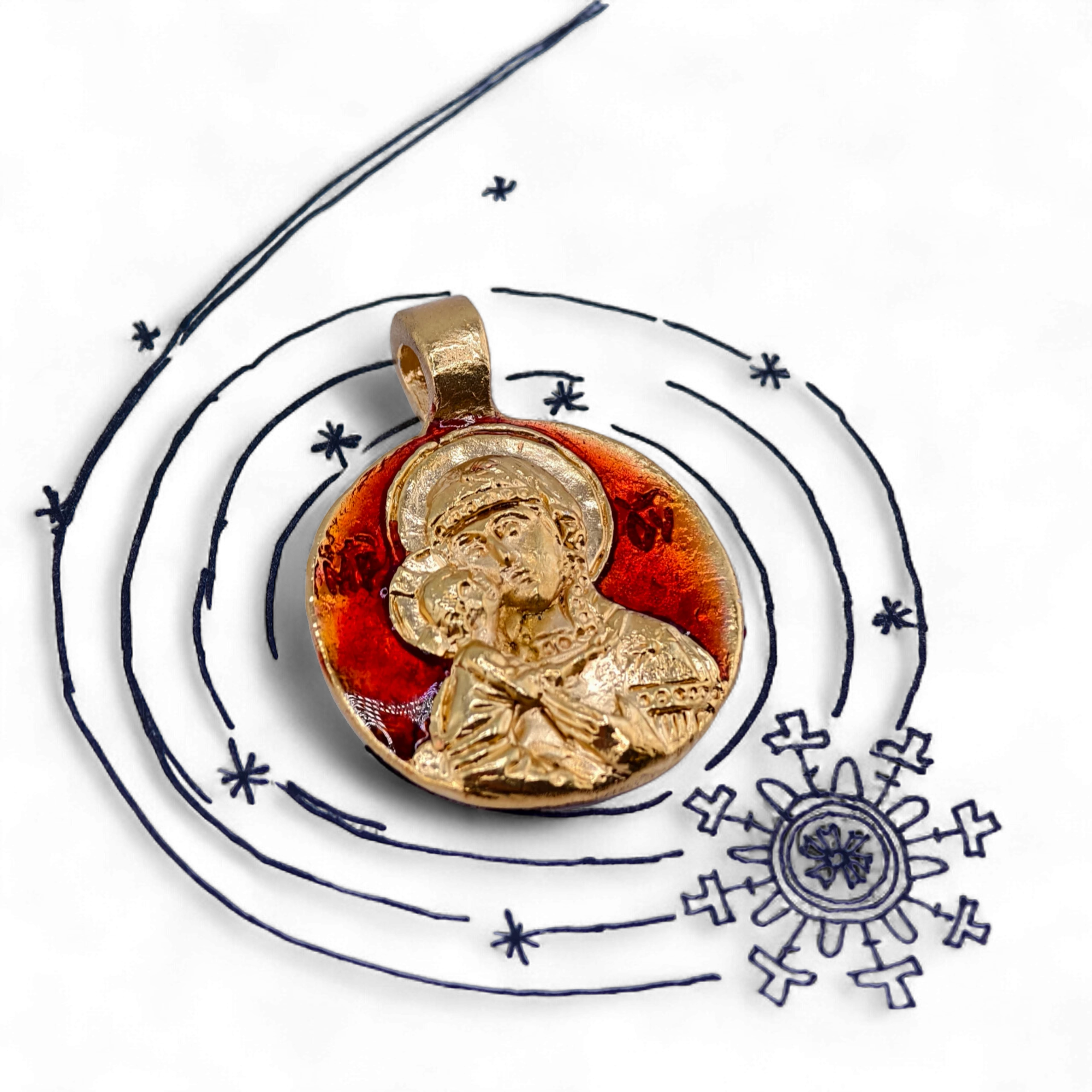 Медальон "Матерь Божия" - Золочение и Эмаль
