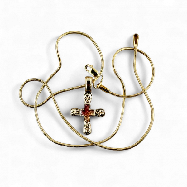 Нательный крестик "Хлеб насущный" - Золочение, Эмаль, Цепочка