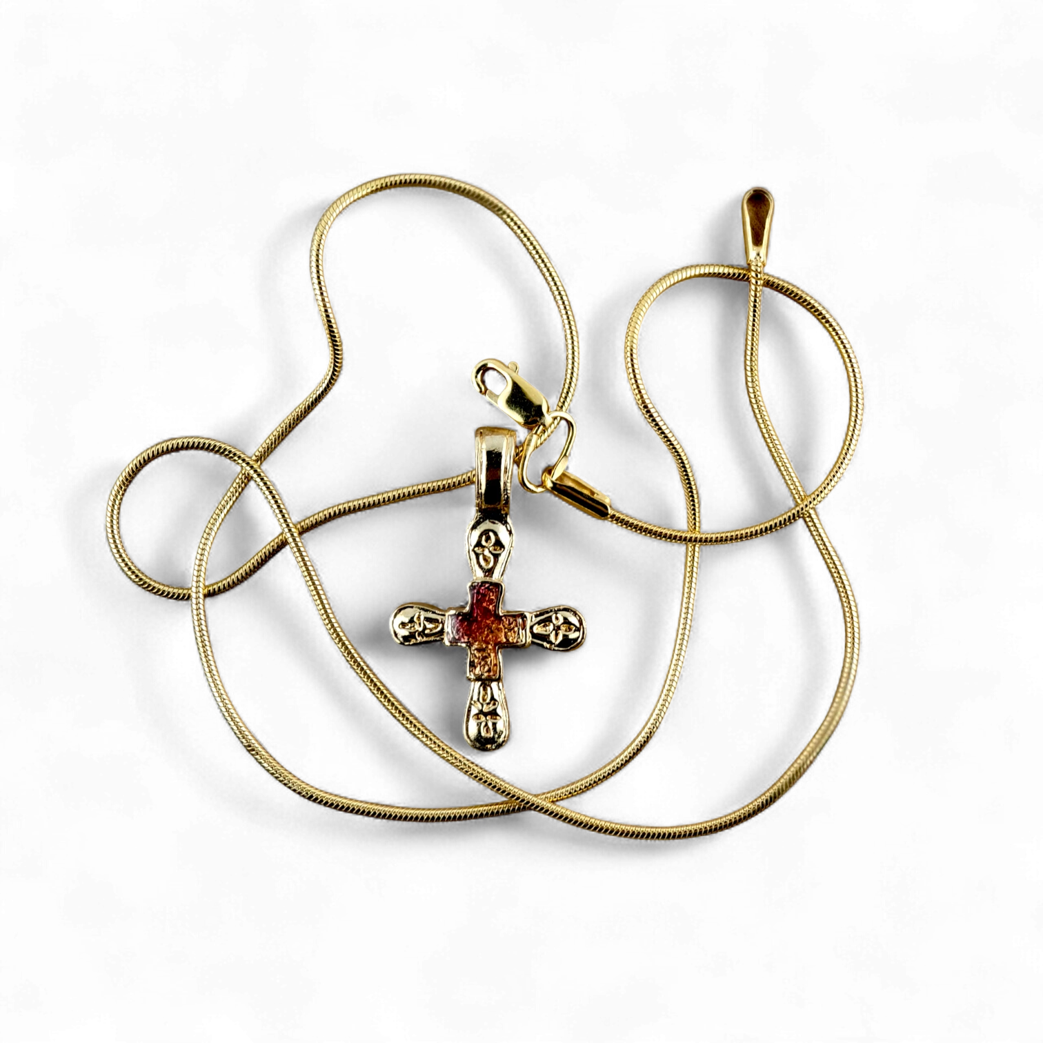 Нательный крестик "Хлеб насущный" - Золочение, Эмаль, Цепочка