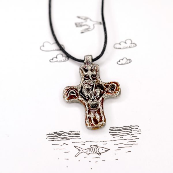 Нательный крестик "Альфа и Омега" (маленький) - Эмаль