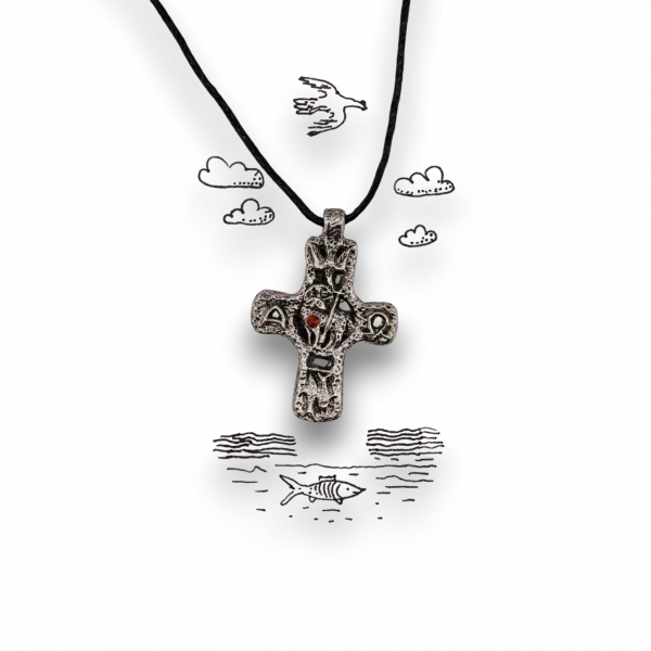 Нательный крестик "Альфа и Омега" (маленький) - Полудрагоценные камни