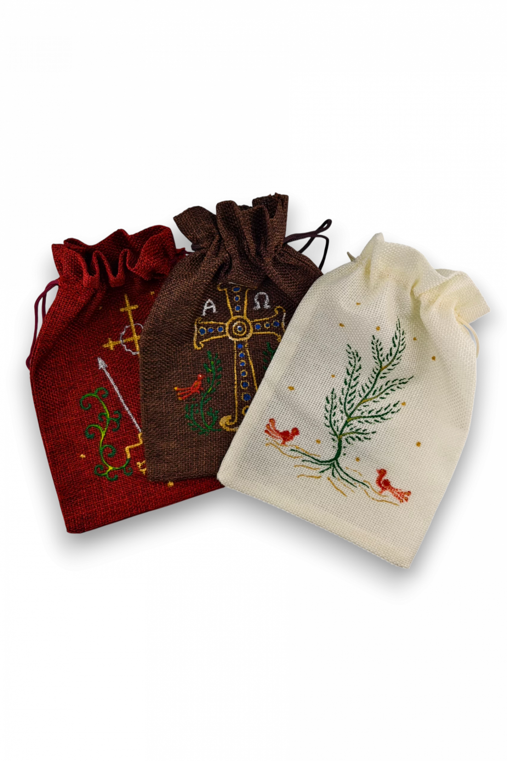 Мешочек-футляр для плакеток - Лен, ручная роспись