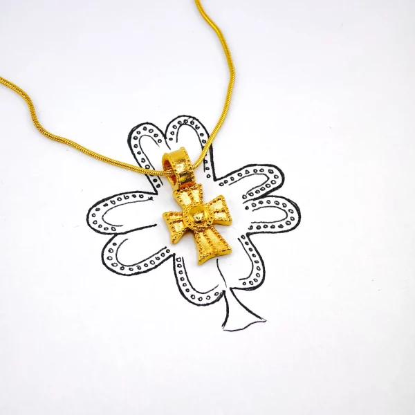 Нательный крестик "Клевер" - Золочение