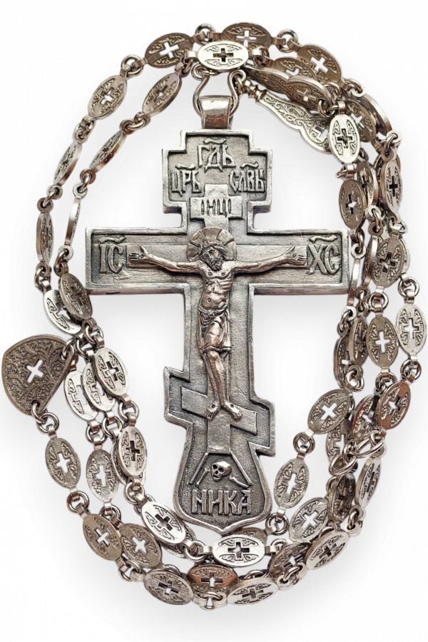 Крест иерейский "Николаевский" с распятием XIIвек - Серебрение с новой цепью