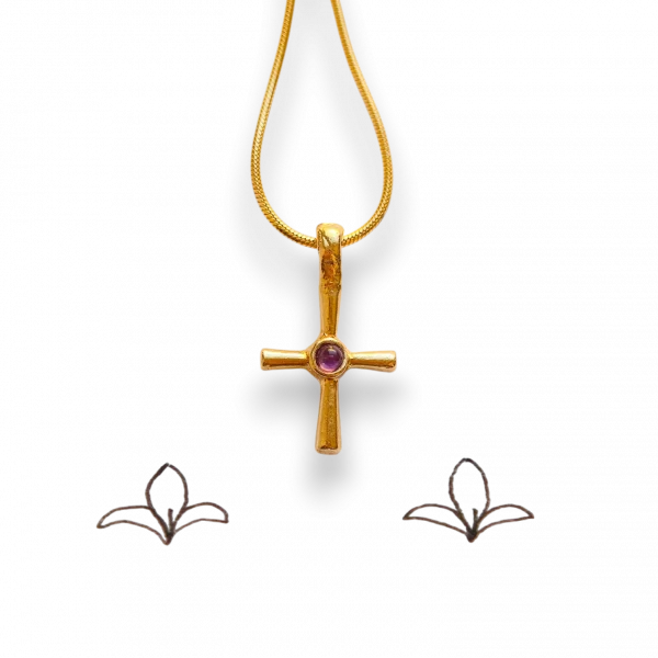 Нательный крестик "Чистота" - Золочение и Полудрагоценные камни